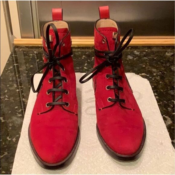 Stuart Weitzman Ryder Ankle Boots Size 7 1/2 Red suede - Picture 3 of 6